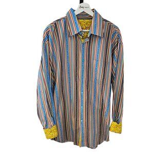 Bugatchi Uomo Mens Long Sleeve Colorful  Button Up Shirt, Flip Cuffs, Size XL
